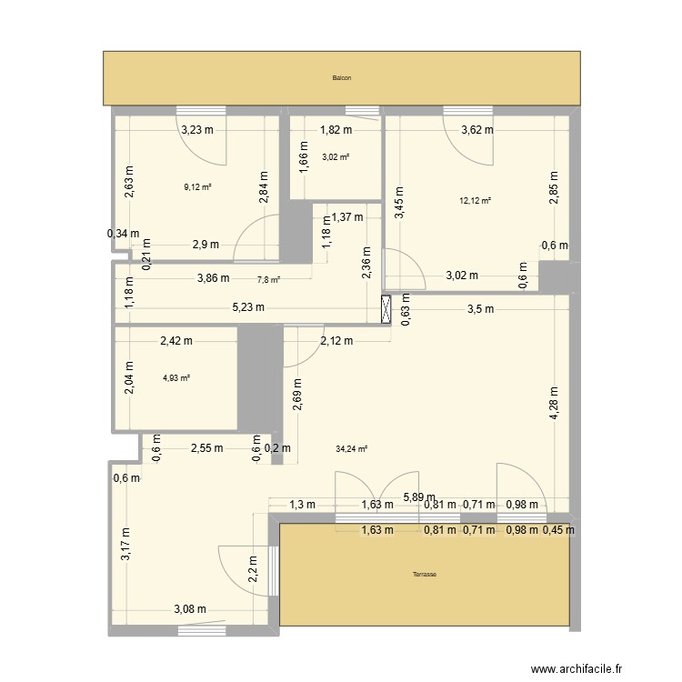 Appart'. Plan de 10 pièces et 74 m2