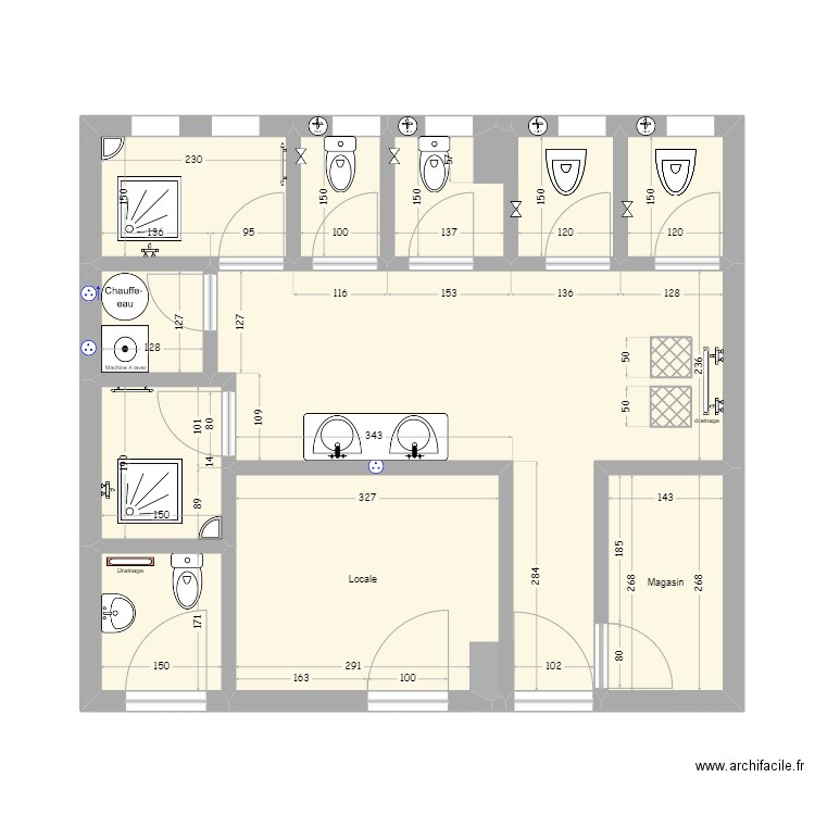 salle de bain 001. Plan de 11 pièces et 47 m2