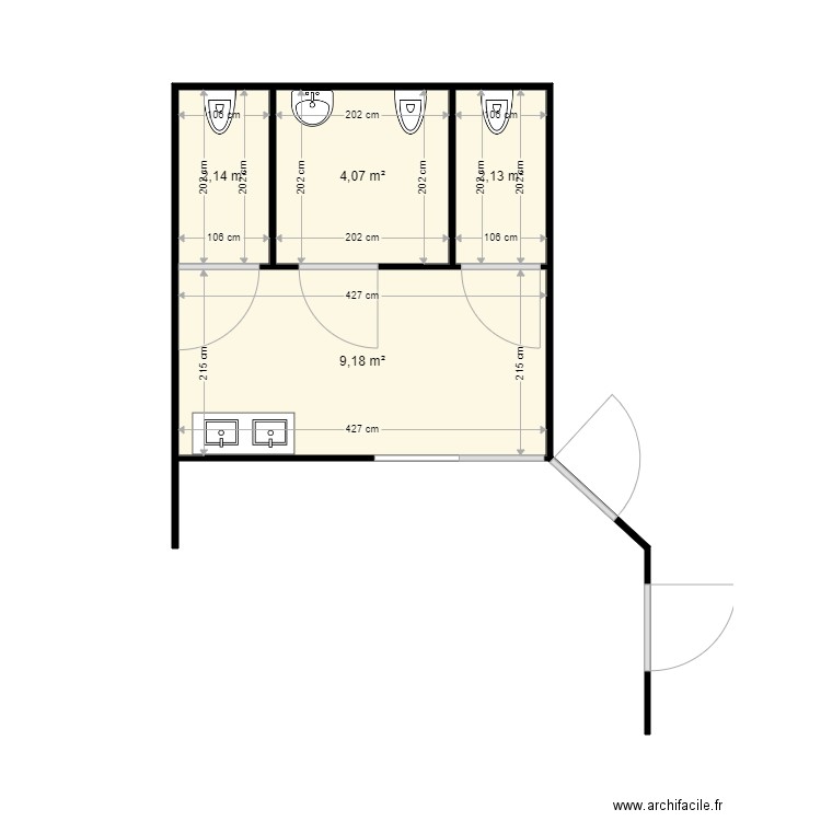 bazin2. Plan de 4 pièces et 18 m2