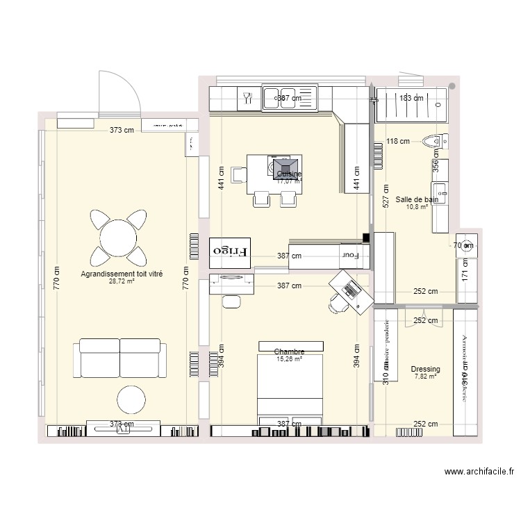 Projet avec enfilade . Plan de 5 pièces et 80 m2