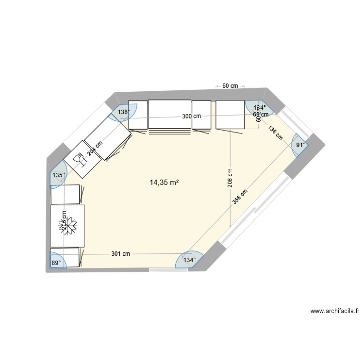 cuisine maison. Plan de 1 pièce et 14 m2