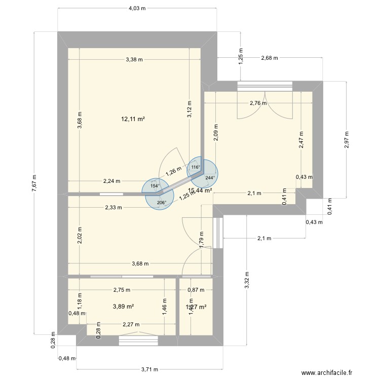 2EME ETAGE THOMAS vide sans murs sdb. Plan de 4 pièces et 33 m2