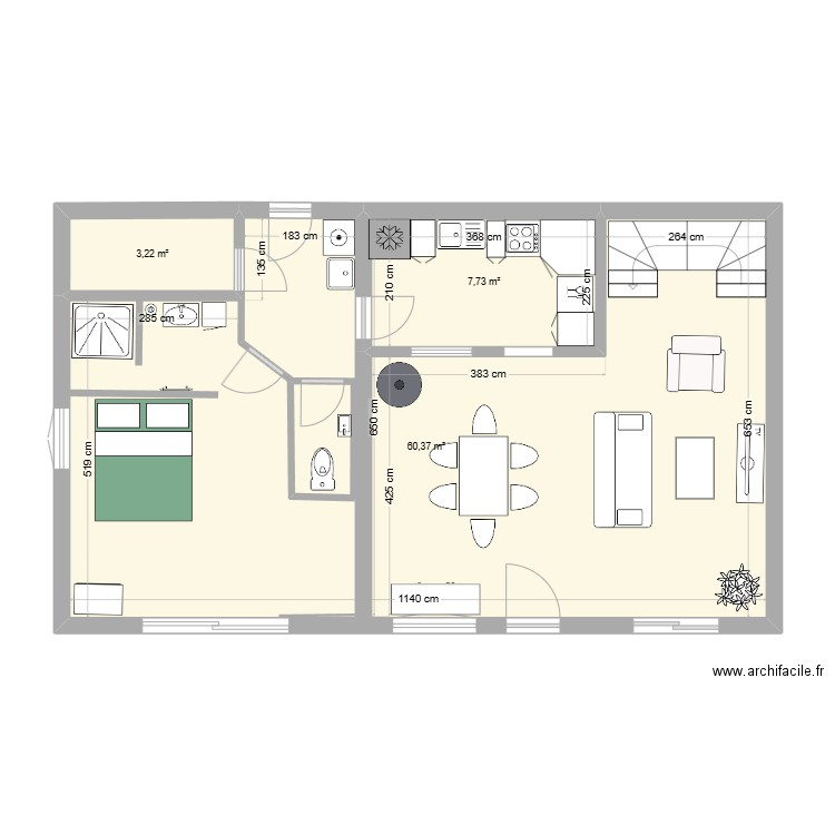 Maison. Plan de 3 pièces et 71 m2