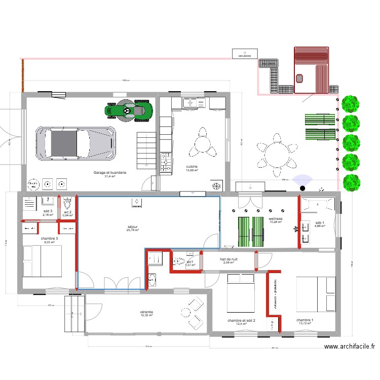 projet 5 bis Allemagne sans le jardin metalstuc. Plan de 13 pièces et 143 m2