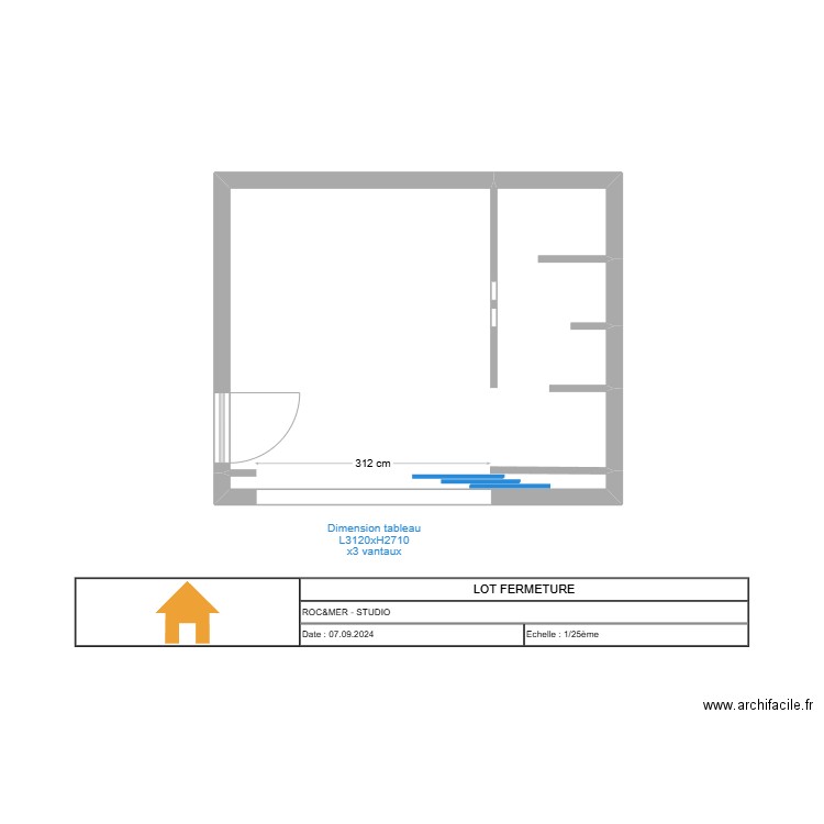 Roc Mer Studio - Lot Fermeture. Plan de 1 pièce et 20 m2