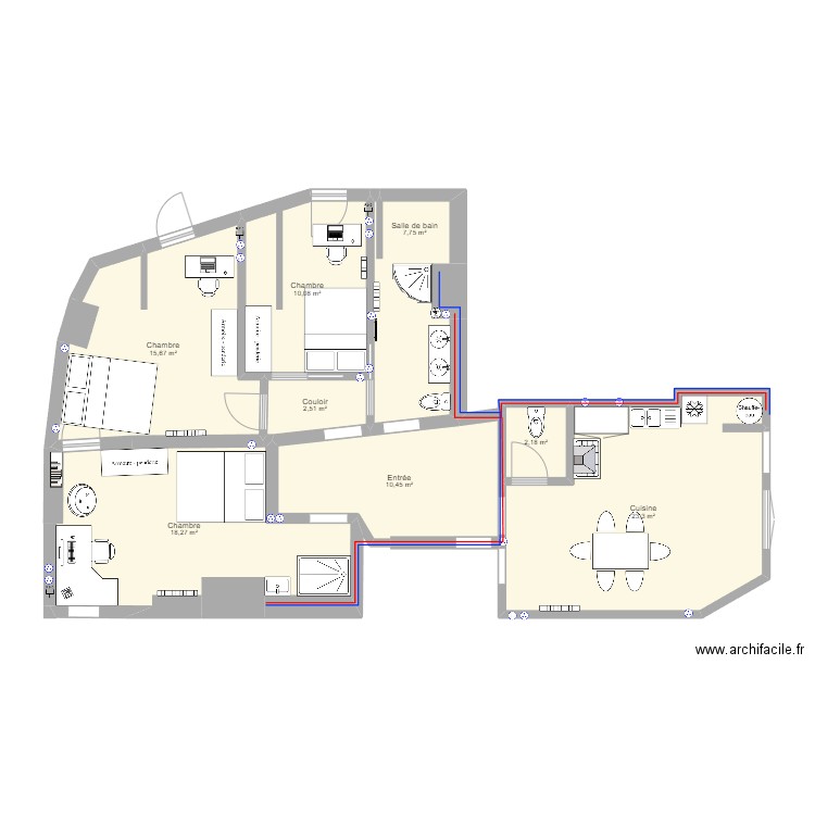 Laon meublé. Plan de 8 pièces et 90 m2