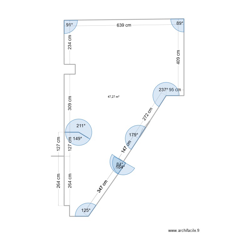 41 tac. Plan de 1 pièce et 47 m2