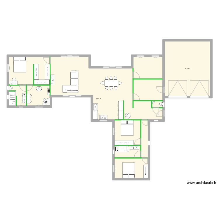 maison gers 174m². Plan de 2 pièces et 197 m2