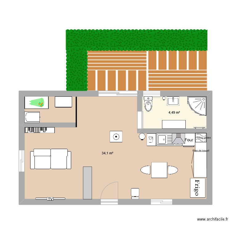 Habitat Charline. Plan de 2 pièces et 39 m2