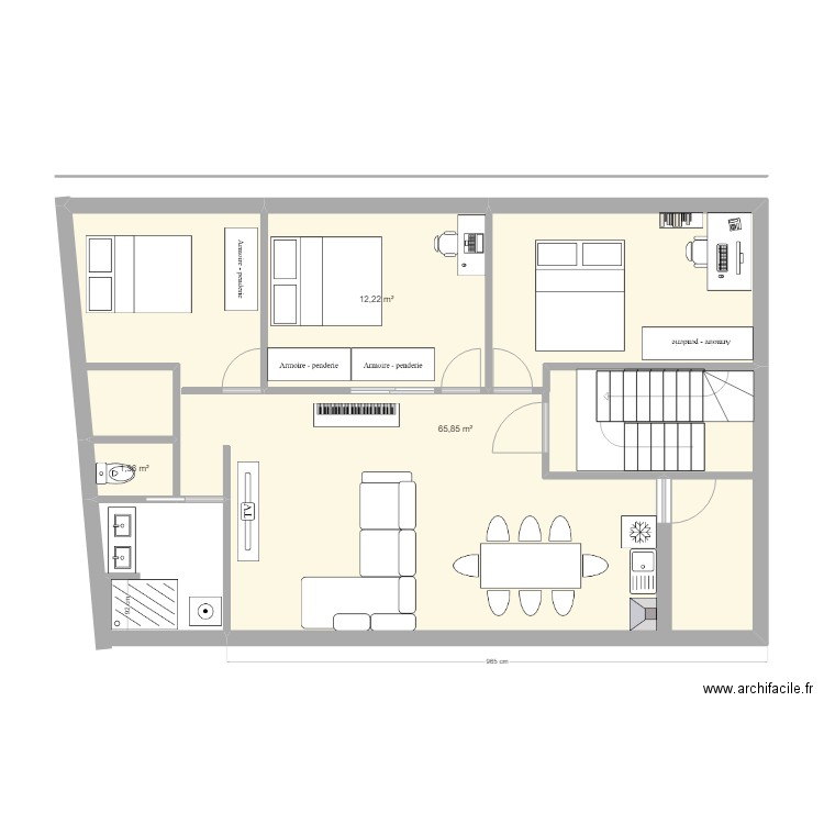 Etage R+1a. Plan de 3 pièces et 79 m2