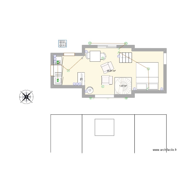 TinyHouse. Plan de 4 pièces et 34 m2