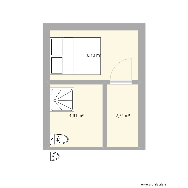 Plan SdB hangar. Plan de 3 pièces et 13 m2