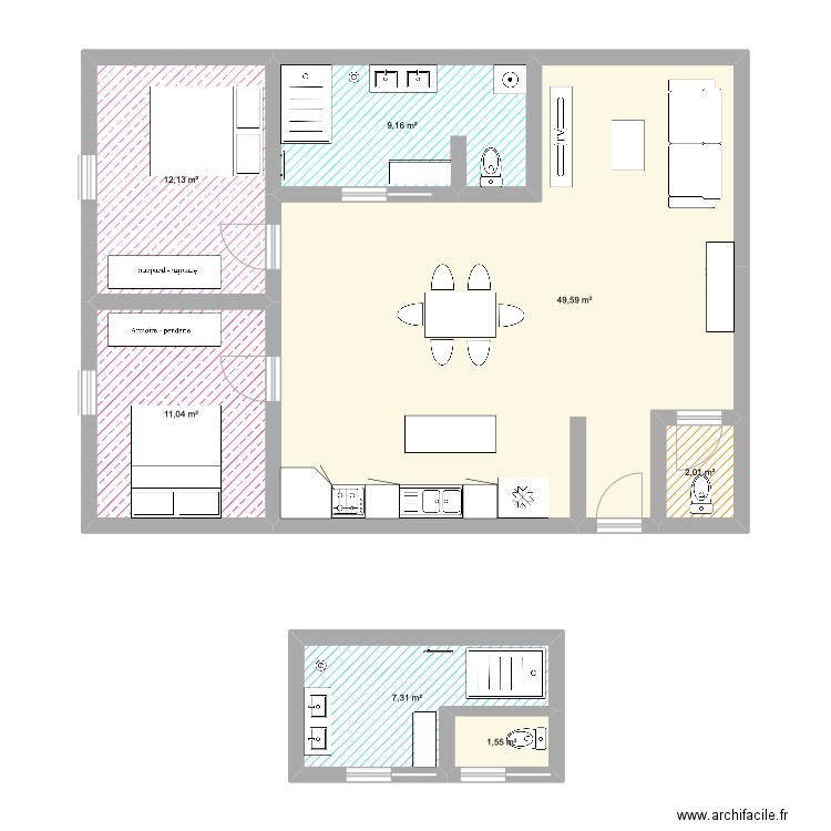  option 3. Plan de 7 pièces et 93 m2