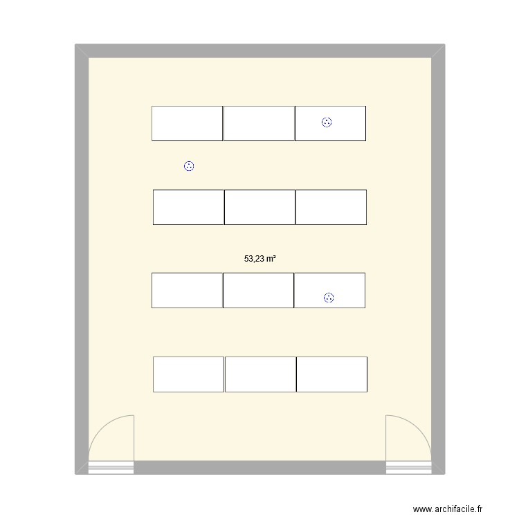 test 1 salle 12. Plan de 1 pièce et 53 m2