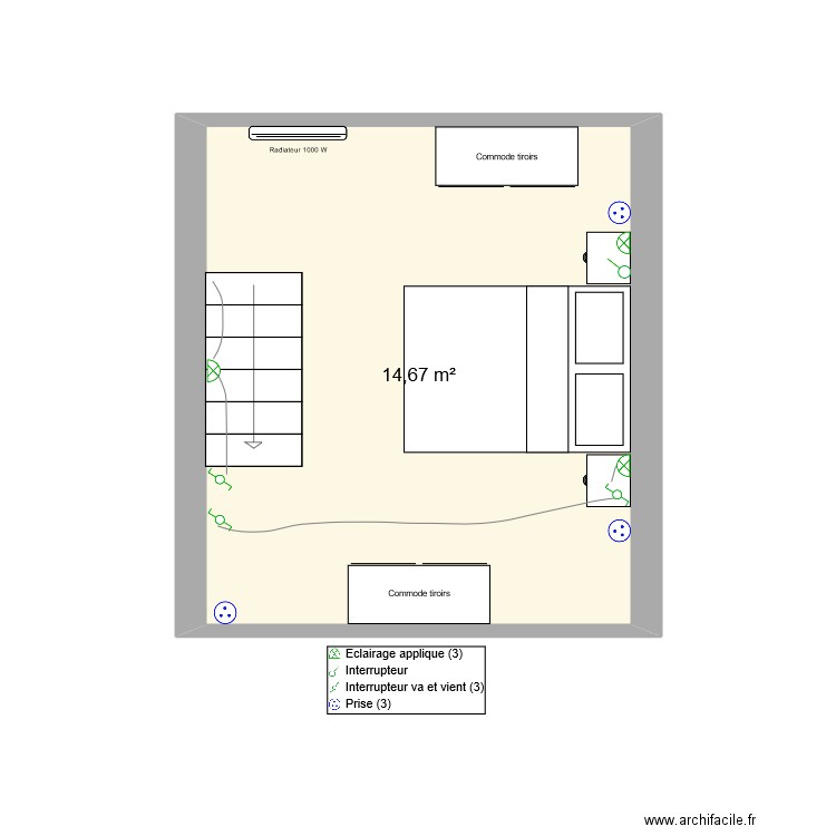 dallon annexe etage. Plan de 1 pièce et 15 m2