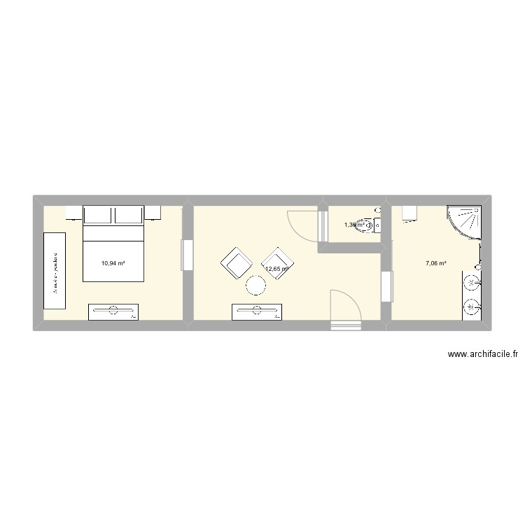 Plan chambre. Plan de 4 pièces et 32 m2