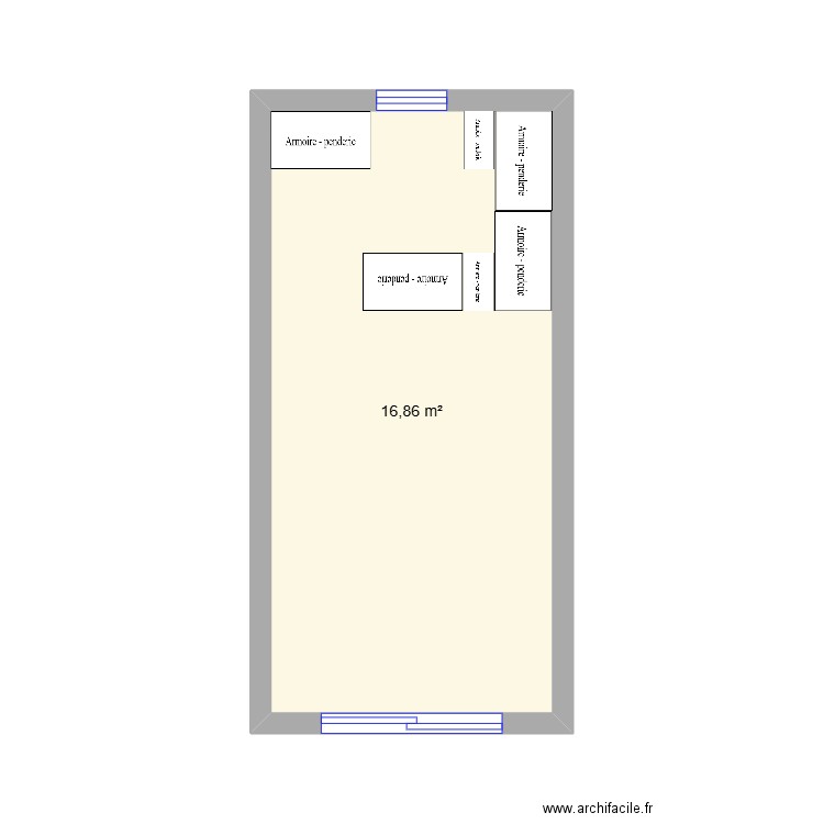 nouvelle piece avec meubles. Plan de 1 pièce et 17 m2