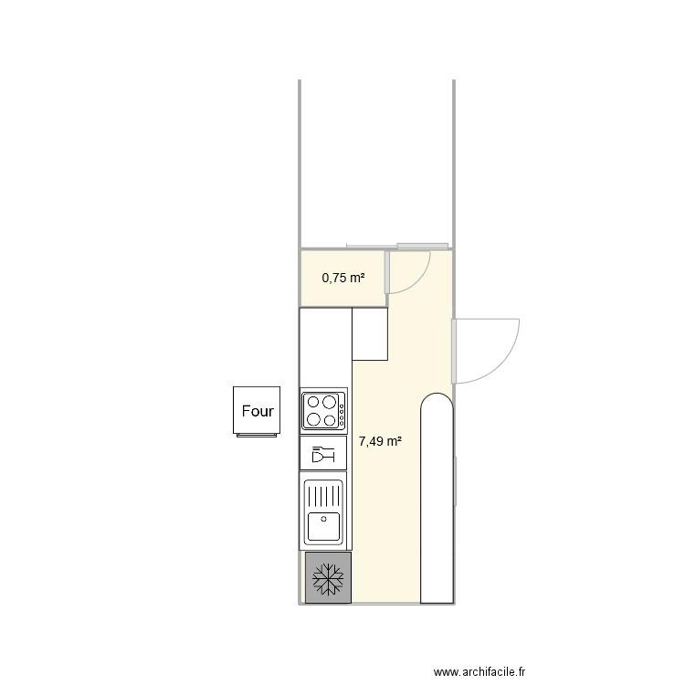 Cuisine. Plan de 2 pièces et 8 m2