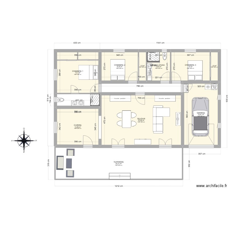 VILLA 3 CHAMBRES . Plan de 10 pièces et 148 m2