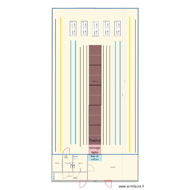 batiment élevage-21m. Plan de 7 pièces et 213 m2