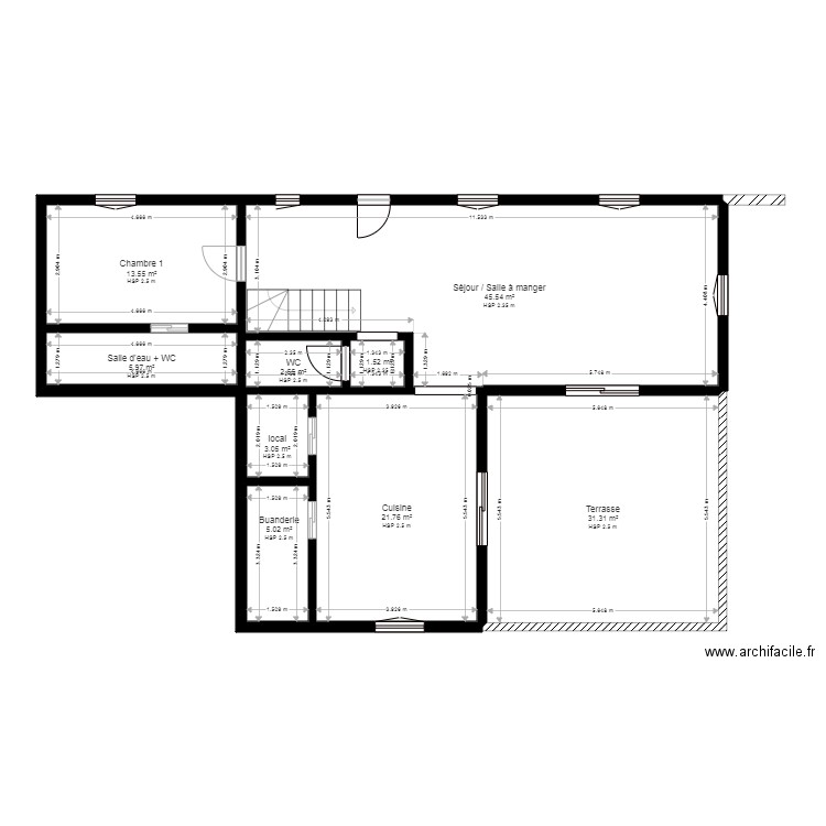 Maison 1 Rez de chaussée. Plan de 9 pièces et 130 m2