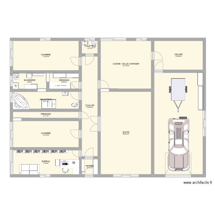 Maison idéale revue. Plan de 14 pièces et 199 m2