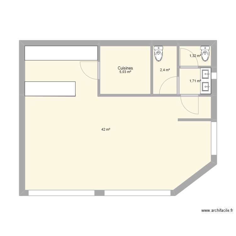 Café Barista. Plan de 5 pièces et 52 m2