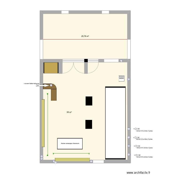 V1 Aiglons. Plan de 2 pièces et 81 m2