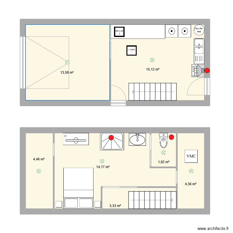 garage. Plan de 7 pièces et 57 m2