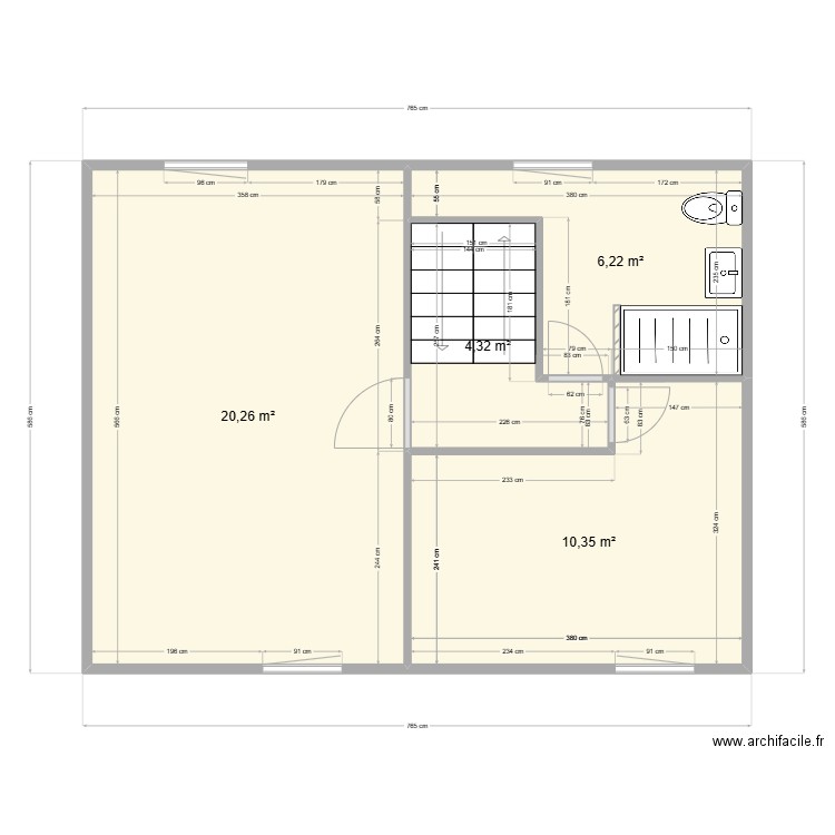 1er Etage Cube. Plan de 4 pièces et 41 m2