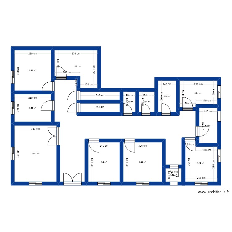 plan 1. Plan de 15 pièces et 86 m2