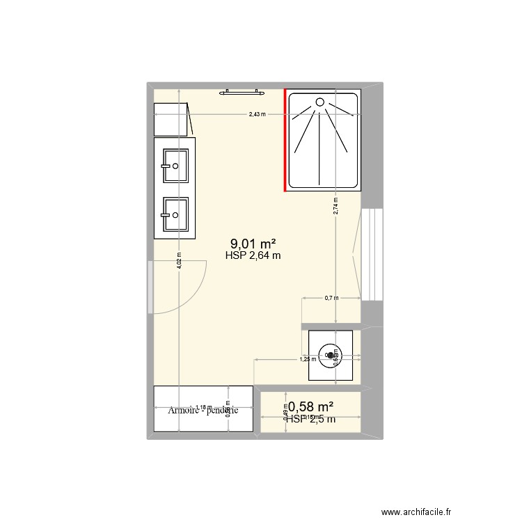 VALETTE SDB. Plan de 2 pièces et 10 m2