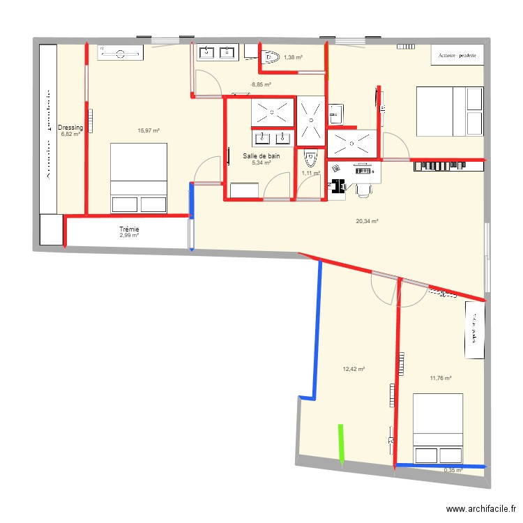 etage 1. Plan de 11 pièces et 83 m2