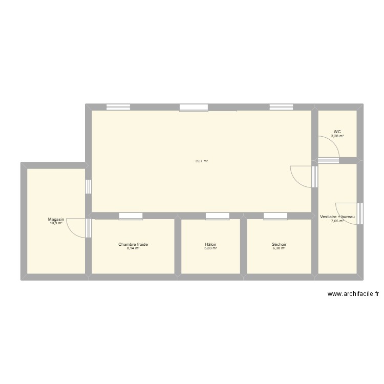 Plan fromagerie. Plan de 7 pièces et 82 m2