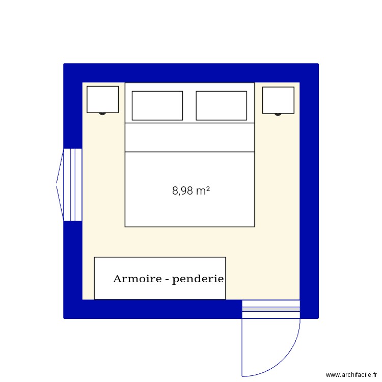 Chambre . Plan de 1 pièce et 9 m2