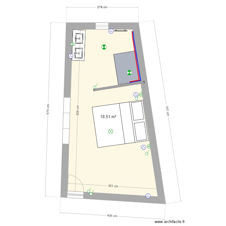 Chambre 3 Aménagé. Plan de 1 pièce et 19 m2