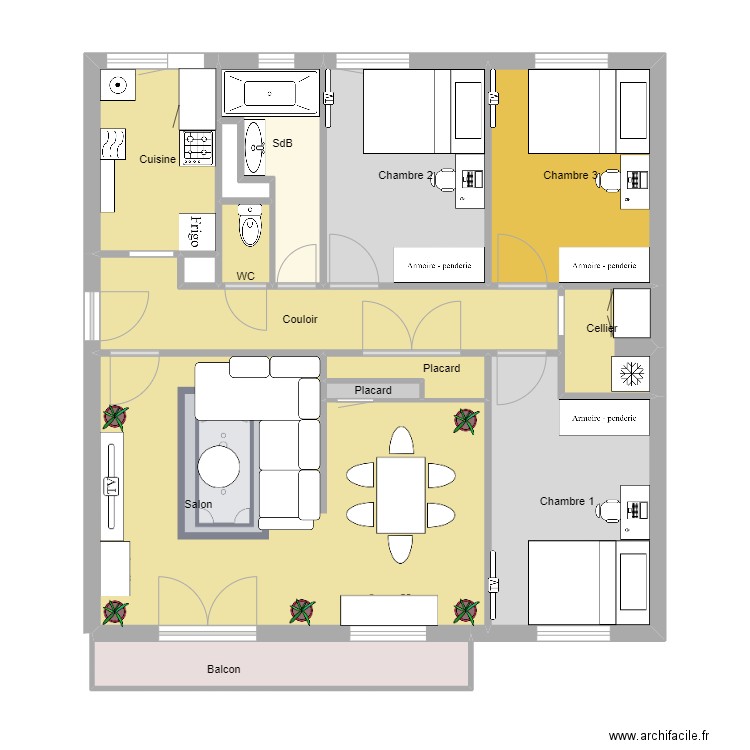 3GP RP. Plan de 14 pièces et 82 m2