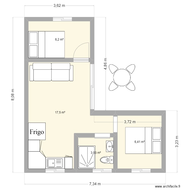 projet 2. Plan de 4 pièces et 33 m2