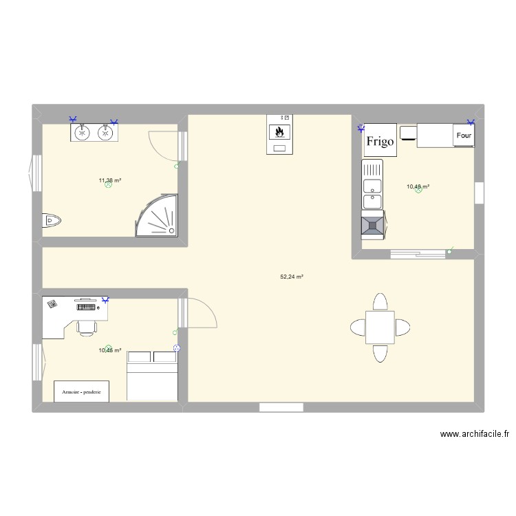 tkt. Plan de 4 pièces et 85 m2