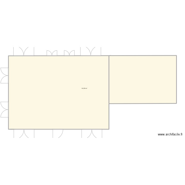 bas. Plan de 1 pièce et 147 m2