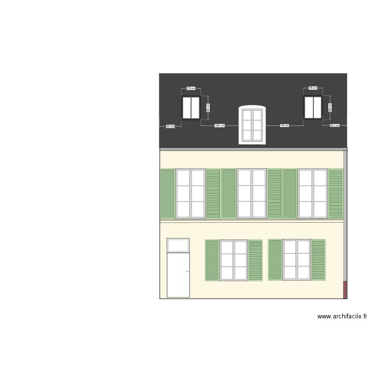 Facade 2. Plan de 1 pièce et 1 m2