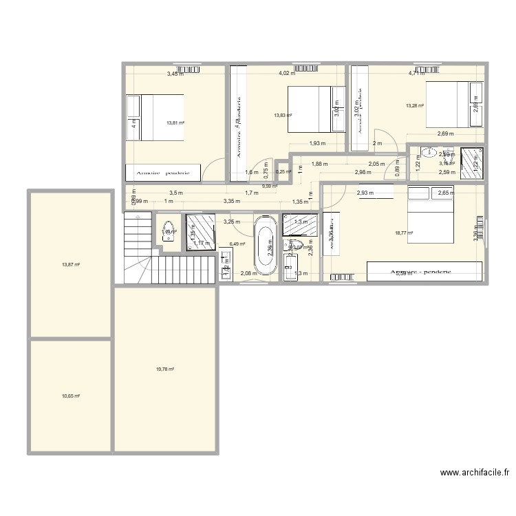 Plan 1er Essai 2. Plan de 13 pièces et 128 m2