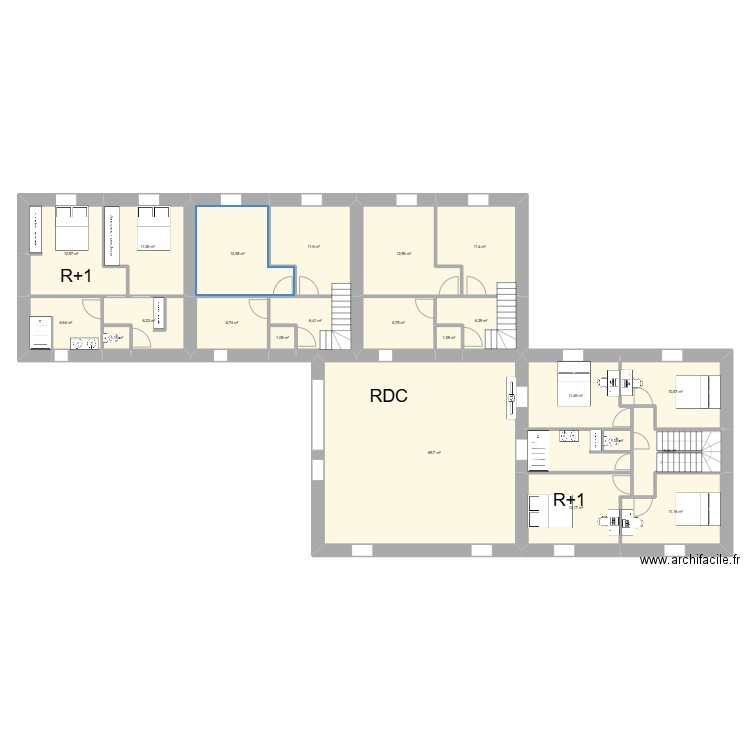 Existant maison de Montelier ETAGE. Plan de 22 pièces et 240 m2