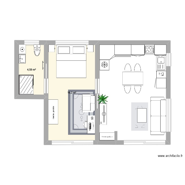 VILLA. Plan de 2 pièces et 21 m2