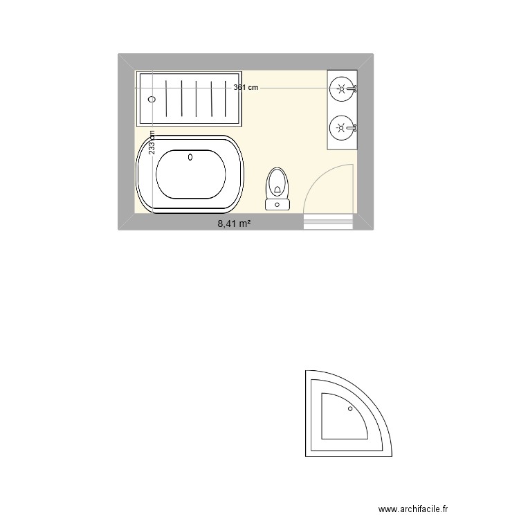 salle de bain rez de chaussé. Plan de 1 pièce et 8 m2