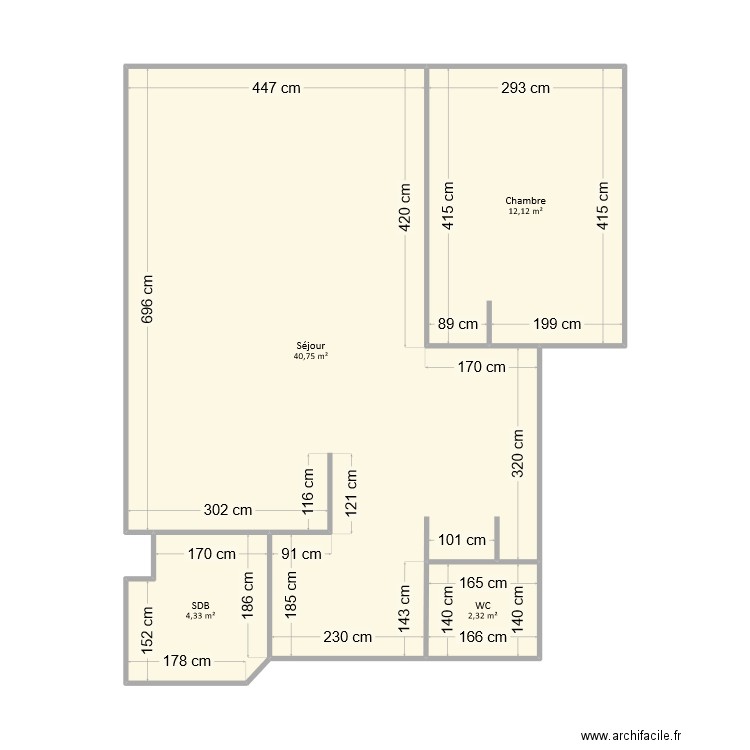 Benzaggagh - Plan. Plan de 4 pièces et 60 m2