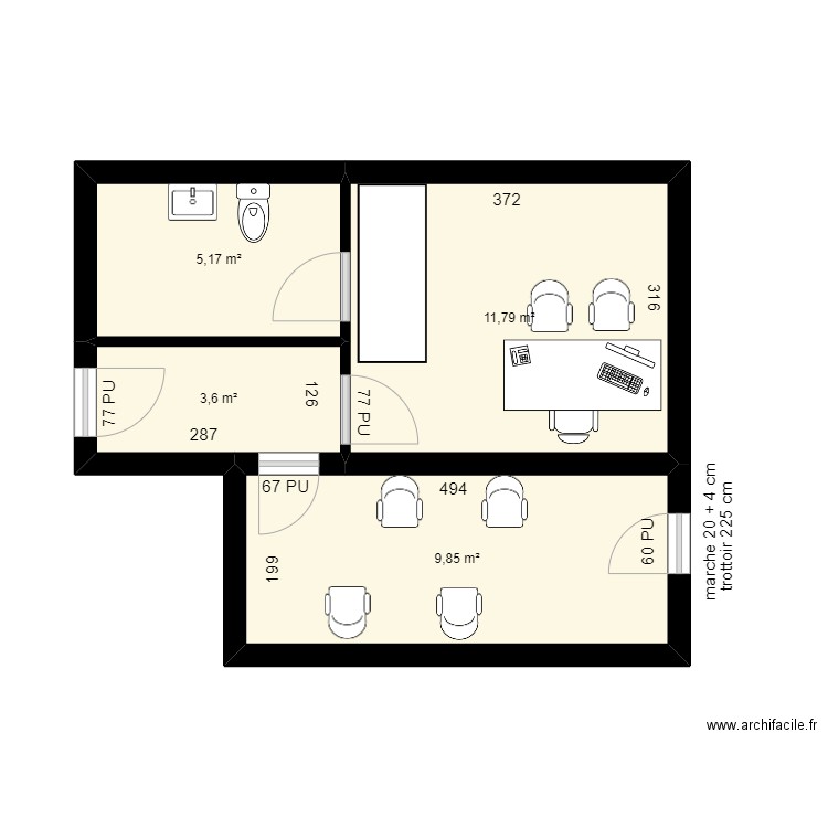 VICQ D'AZUR. Plan de 4 pièces et 30 m2