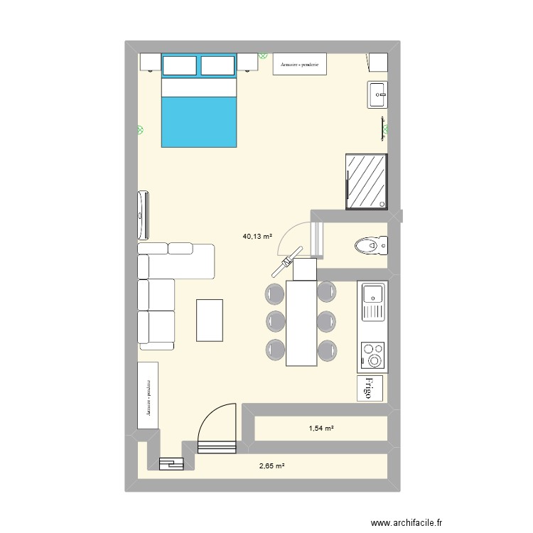 appart Montblanc. Plan de 3 pièces et 44 m2