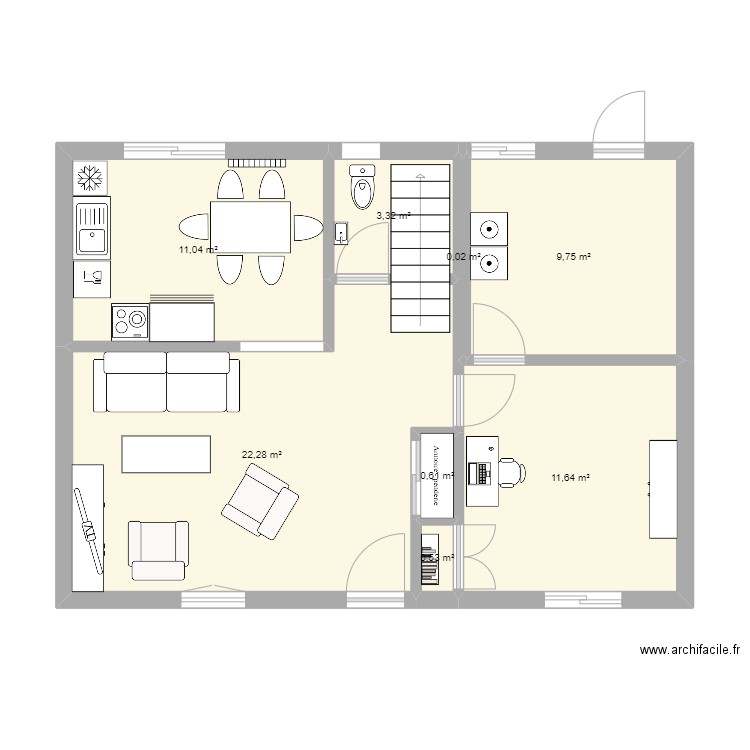 maison2. Plan de 8 pièces et 59 m2