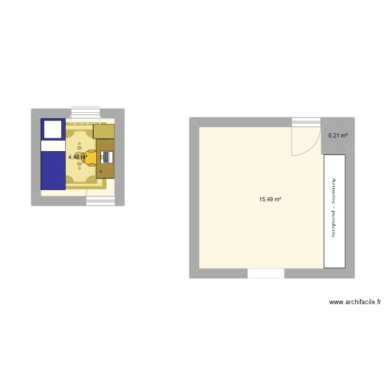 Chambres. Plan de 3 pièces et 20 m2